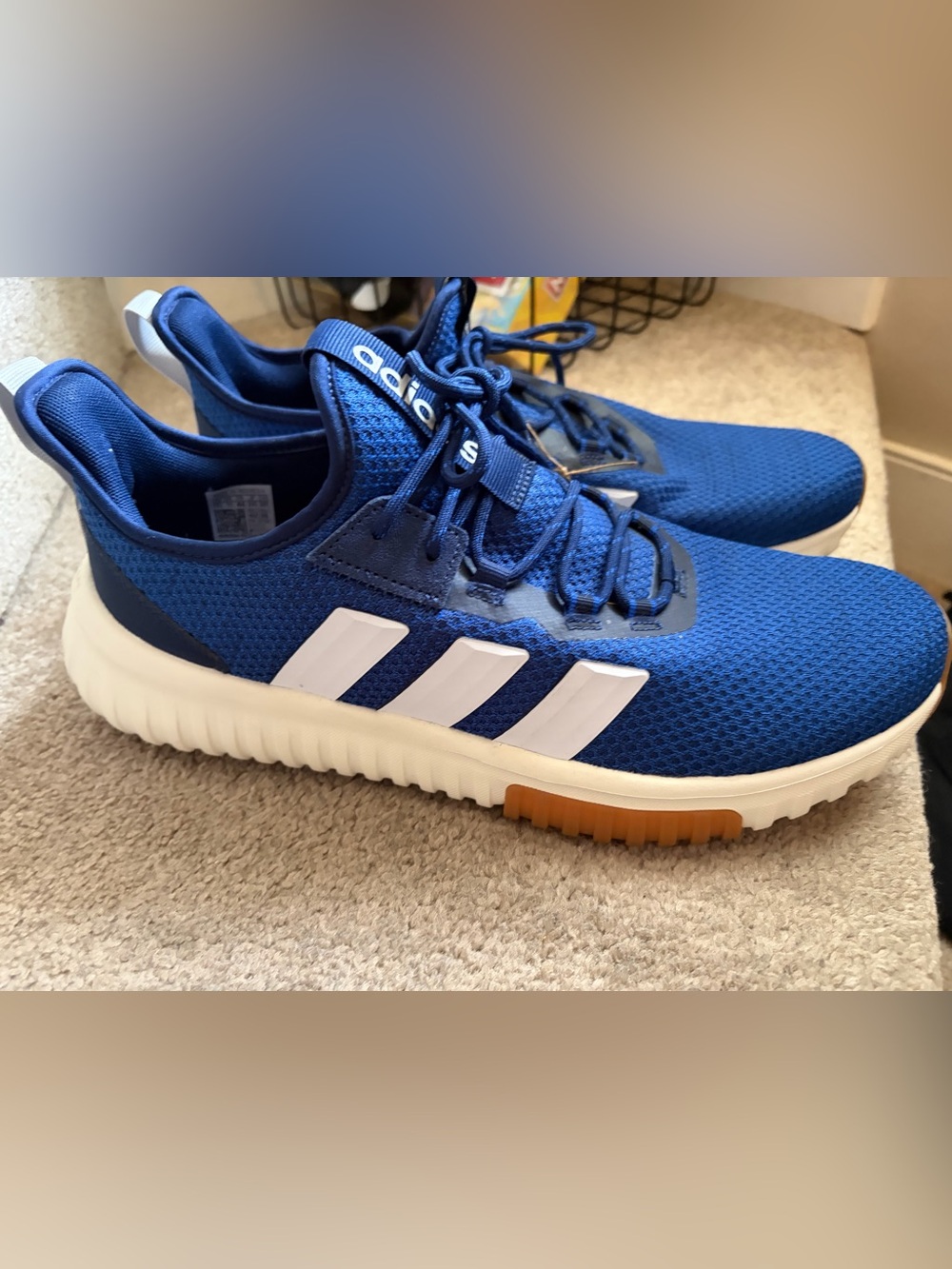 Mens Adidas Blue Athletic Sneakers with White Stripes New